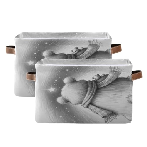 PaChyLuu Bear Storage Basket Bin Canvas Fabric Organizer Toys Basket with Handles for Home Office Nursery, Clothes, Gifts, 2 Pcs
