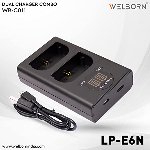 Image of WELBORN LP-E6N Dual Battery and Charger Combo for Canon EOS 5D Mark II III IV 5DS 5DS R 6D 60D 6D Mark II 7D 7D Mark I,70D 80D