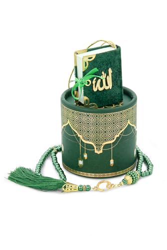 ihvan online Juego de regalo Mini Corán y Tesbih con caja cilíndrica, 99 cuentas de oración musulmana de perlas, Misbaha Tasbeeh Sibha Mala, Ramadán islámico, Eid y Mawlid regalo para hombres y