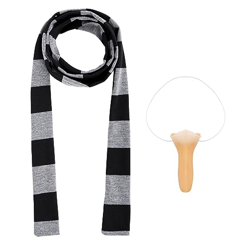 obmwang Novelty Gray and Black Striped Scarf and Fake Long Nose Cosplay Costumes for Adults Halloween Party