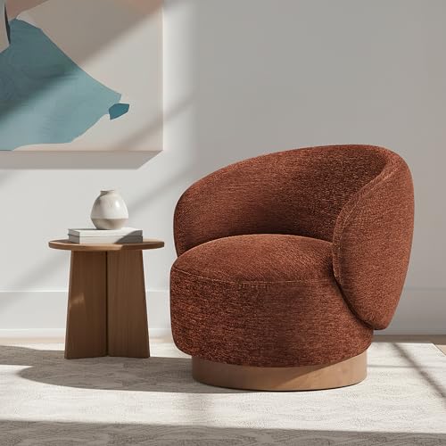 Image of KISLOT Swivel Accent Chair Modern Round Barrel Armchair with Upholstered Performance Fabric for Living Room Bedroom Waitingroom,1 Box,Red