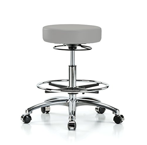 Image of Perch Chrome 360 Degree Height Adjustable Swivel Stool with Foot Ring | Medium Bench Height 20.5-28 inch | Grey Vinyl