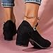 Black Girls Suede Heels Medium Block One Strap Solid Color