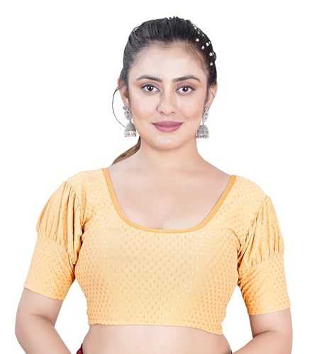 Image of Women's Black Embroidered Crop Top with Short Puff Sleeves, Scoop Neck