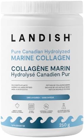 Landish Pure Canadian Marine Collagen Peptides Powder - Whole-Body Benefits & Joint Support, For Women & Men - Hydrolyzed, Unflavoured, Ultra-Pure Protein Supplement - Fully Dissolves, 0 Carb & Sugar - Made in Canada - 250 g (30-Day Supply)