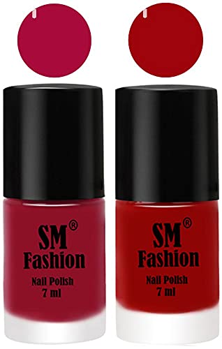 Image of Long Lasting Nail Polish | Nail Paint Combo 7 ml Each) - Set of 2 Raspberry-Light Red