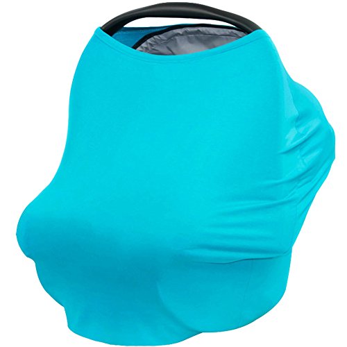 Image of 3 in 1 Nursing Breastfeeding Cover Baby Car Seat Cover Canopy Stretchy Carseat Canopy Grocery Cart Cover (Blue)