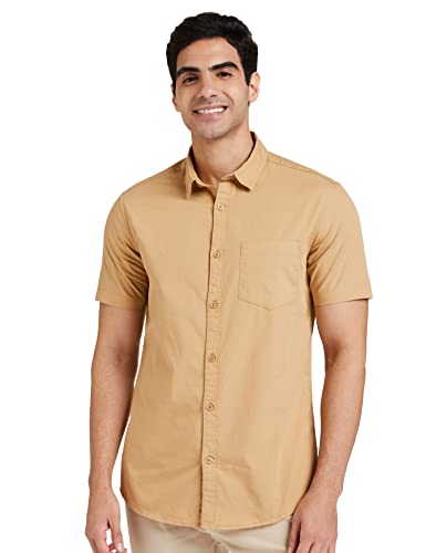 Image of Amazon Brand - Symbol Men's Cotton Shirt | Casual | Plain | Half Sleeve | Summer - Regular Fit (Available in Plus Sizes)