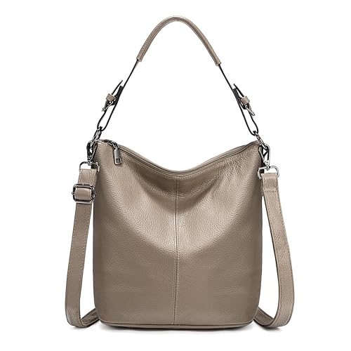 Image of YALUXE Women's Genuine Leather Hobo Handbags Bucket Purses Shoulder Bags Cross-bodys Bags