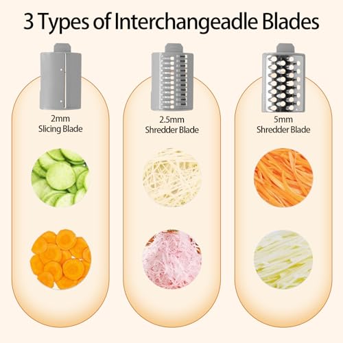 Electric Cheese Grater, Electric Graters, Automatic Multi Grater, Professional Chopper Slicer 3 in 1 Vegetable Slicer with 3 Types Slice for Cheese Vegetables Fruits (White) - Image 8