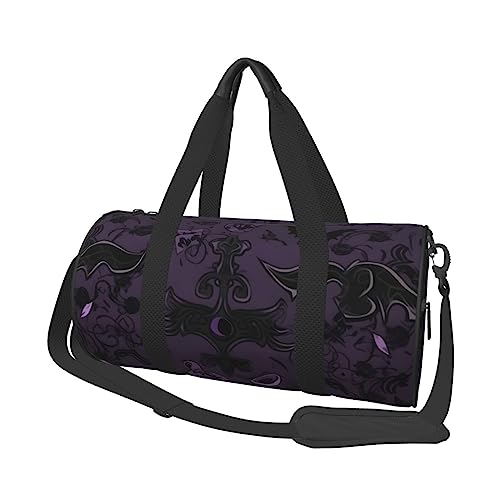 Sac de gym rond noir et violet gothique | Bagage de sport grand format