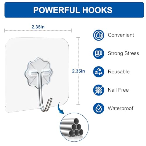 Image of Eightiz 10 Pcs Flower Hook PVC Heavy Duty Self Adhesive Stainless Hooks, Transparent Waterproof and Oilproof Wall Hooks for Kitchen Bathroom Shower Door Outdoor Home Improvement Utility Hook