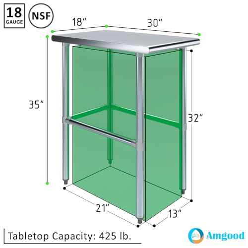 Image of AmGood Stainless Steel Work Table Open Base | Metal Work Bench (Stainless Steel Table Open Base, 18 inch Long x 30 inch Deep)