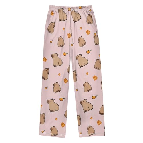 Lovely Simple Capybara Red Pajama Pants Lounge Sleep Pants Elastic Waist Long Pajama Bottoms with Pockets for 6-14 Years2