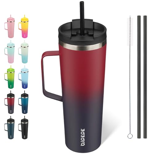 Image of BJPKPK 30oz Insulated Tumbler with Handle, Lid & Straw, Stainless Steel