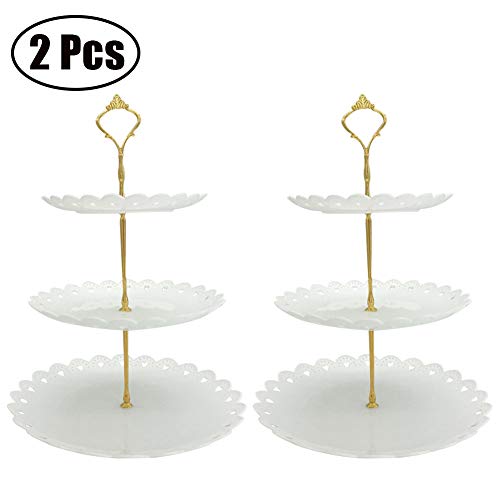 2 Pcs Set 3-Tier Plastic Dessert Stand Fruit Plate Candy Cupcake Serving Tray