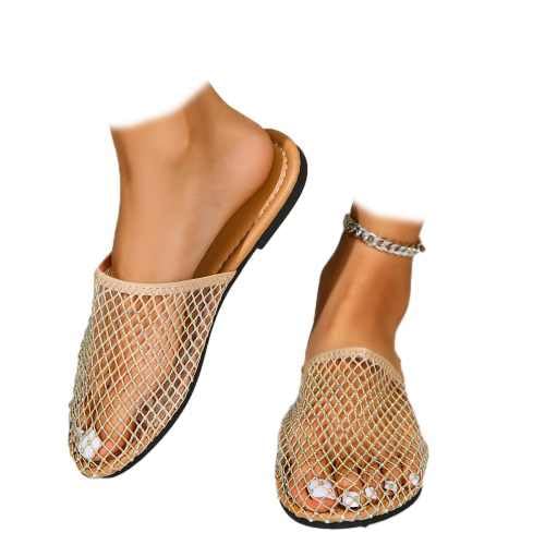 Women's Breathable Open Toe Slippers Flat Mesh and Summer Casual Sandals Toe Slipper Empty Baotou Back Women's Slipper Sexy Slip On Stretchy Net Flat Sandals