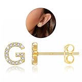 Gold Initials Stud Earrings, Handmade Stud For Men, Young Women, And Boys, Gold With Small Cubic zirconia, Minimalist Name Jewelry (G)