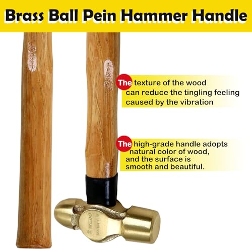 Image of WEDO Brass Ball Peen Hammer 12 oz(3 /4lb), Ball Pein Hammer with Wooden Handle, Length 280mm(11 inch), Die-Forged, Corrosion Resistant, DIN Standard