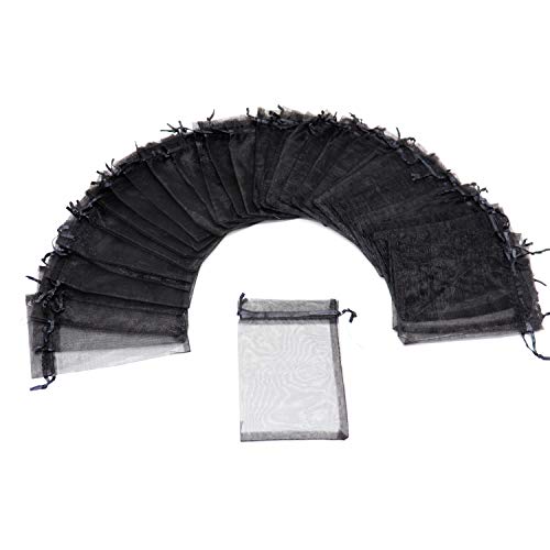 Image of 50Pcs Organza Bags 5x7 Inch, Black Halloween Treat Bag with Drawstrings, Mesh Jewelry Gift Bags Funeral Party Favor Candy Pouches