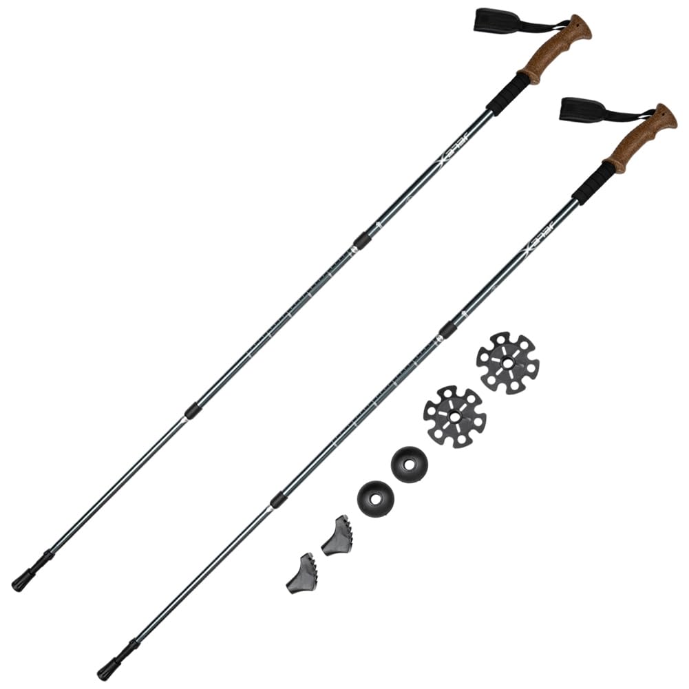 JELEX Bâtons de marche télescopiques Nature pour marche nordique réglables avec divers embouts pour les activités de plein air, bâtons de randonnée ultra légers avec technologie anti-choc