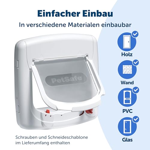 PetSafe Staywell Magnetische Katzenklappe Deluxe, Magnet-Schlüssel gibt nur Ihrer Katze Zugang - hält fremde Tiere draußen, mit 4 Verschlussoptionen, für Katzen bis zu 7 kg, Weiß