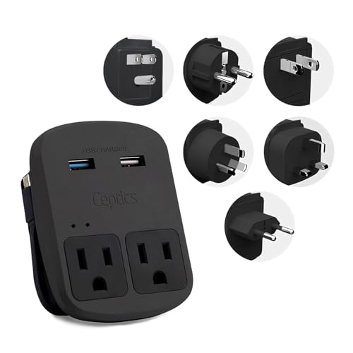 Image of European International Travel Adapter Plug Kit Grounded Dual USB - 2 USA Outlets Input Plugs for Europe, Asia, China, USA, South America, and More - Surge Protection by Ceptics
