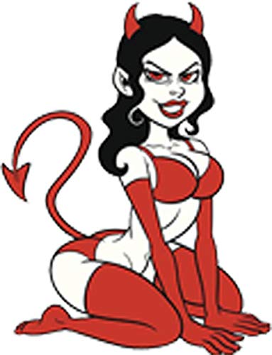 Sexy Woman in Red Devil Costume Cartoon Vinyl Decal Sticker (4" Tall)