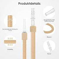 Luna Traditioneller Leder Shisha Schlauch mit Holz Mundstück, Tradi Shisha Schlauch mit Kunstleder, Hochwertiger Shisha Schlauch Traditionell für 18/8 Schliff - 1,8m (Beige) – Ansicht 4