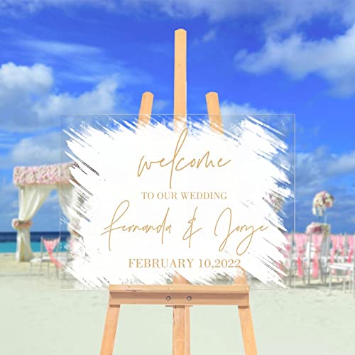 Letrero de boda acrílico transparente con diseño elegante personalizable para celebraciones 2