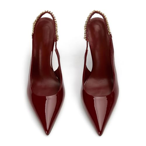 Slingback High Heels for Women Patent Leather Pointed Toe Stiletto Stretch Metal Strap Slip On Backless Pumps Casual Dress Shoes3