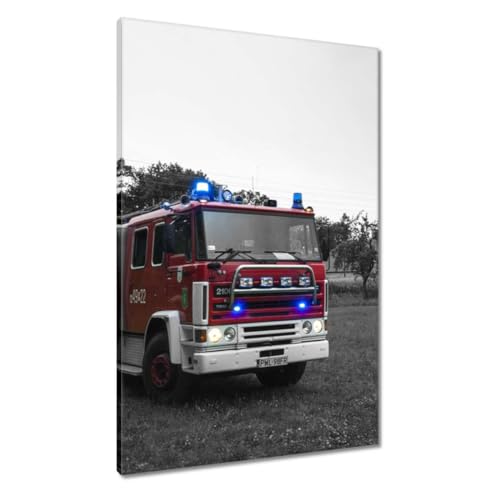 Camion de pompiers toile 60x90 cm pour habiller un mur vide