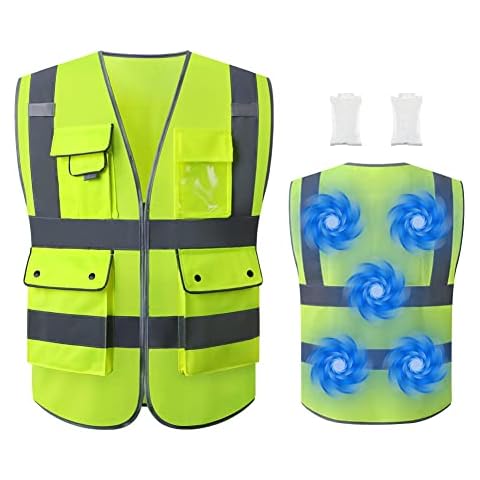 Tekware High Visibility Construction Vests with 2 Cooling Ice Bags, Ideal Work Safety Vest for Men and Women, ANSI/ISEA Standards, Universal Size(Yellow) Cover