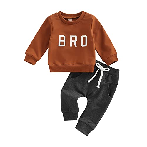 Image of Sprifallbaby Toddler Newborn Baby Boy Outfit Bro Long Sleeve Sweatshirts Pants Clothes Set Infant Boys Fall Winter 2PCS