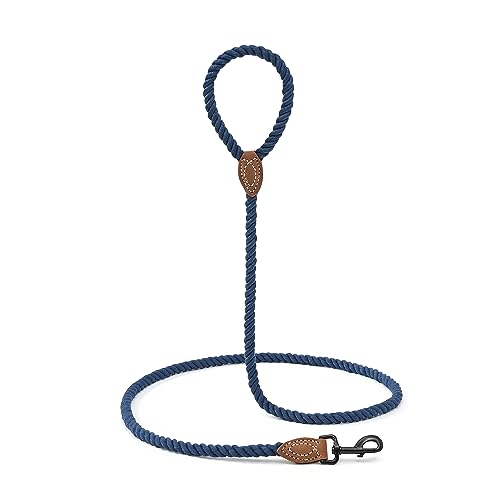 Mile High Life Dog Leash | Braided Cotton Rope Dog Leashes With Leather Tailor Tip | 4 Feet Dog Leash W Heavy Duty Metal Clasp | Wedding Dog Leash (Blue, 48 Inches) #TOP5