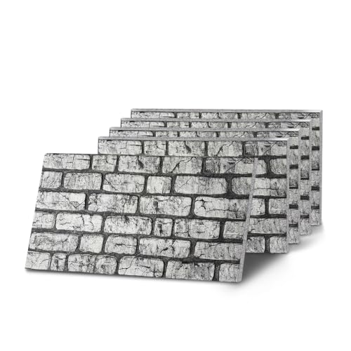 K&B Panels 3D Wall Panel, Realistic Rustic Brick Effect Styrofoam Wall Panelling, Lightweight, Easy to Install, Dual Insulation to Reduce Acoustic Noise, Indoor & Outdoor (Charcoal) (5 Panel)