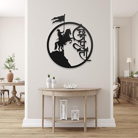 Image of BLIND SHOP Golden-Chhatrapati Shivaji Maharaj Metal Hanging Wall Decor Art | Item for Home Decor, Living Room, Office, Drawing Room, Hall Decoration | Matte Black (45x38x1.5 CM)