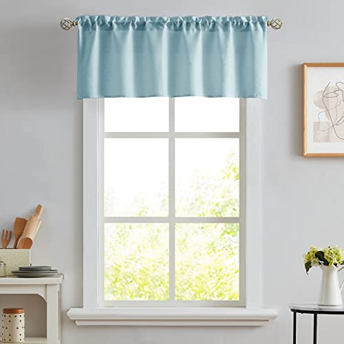 Melodieux Blue Semi Sheer Curtain Valance for Kitchen Cafe Small Windows Linen Look Rod Pocket, 52 by 18 Inch, 1 Panel