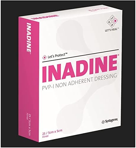 Inadine 5cm x 5cm Non-Adherent Wound Dressings, Povidone Iodine, AntiMicrobial