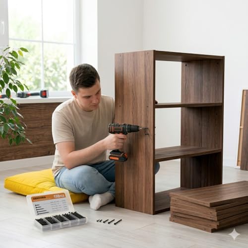 Kit de 198 tornillos negros fosfatados, surtido de múltiples tamaños para bricolaje, muebles, gabinetes, estantes, carpintería, mejora del hogar y proyectos de reparación miniatura 7