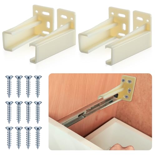 Chunful 2 Pair Rear Drawer Track Socket Back Plates Mounting Brackets Durable Plastic Drawer Track Back Plate Left and Right Close Locker Slides Socket for Repairing Replacing (Milky)