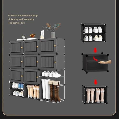 Image of Sunderlook Shoe Rack Plastic for Home- Shoe Stand, Chappal Stand, Professional Multipurpose Foldable Standing Comfort Runner Shoe Rack with Door, Slipper Stand (Grey, 16 Shelf 8 Door)