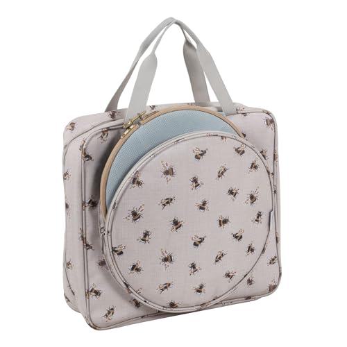 Image of Hobby Gift Craft Bag with Embroidery Hoop Storage - Sewing and Embroidery Project Bag with Zipper Compartments, Storage for Hoops, Threads and Accessories
