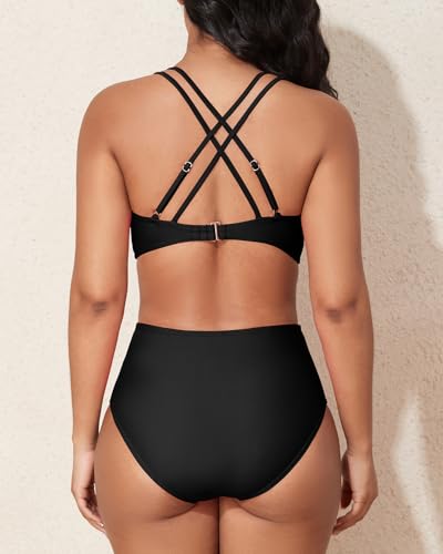 Women's Swimsuit Bikini Set Two Piece Bathing Suit High Waisted Tummy Control Swimwear Crisscross Tie Back3