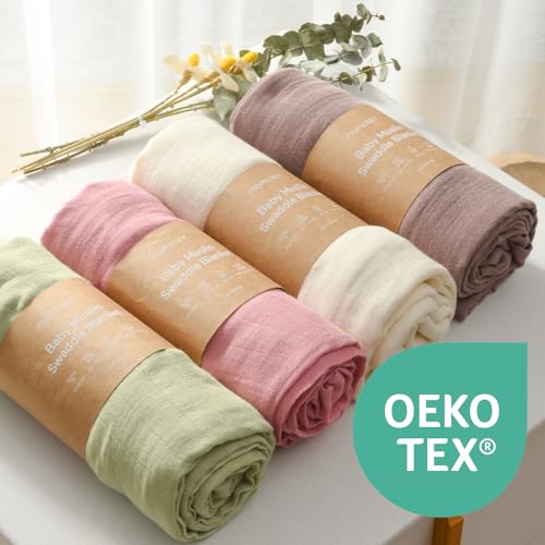Image of Momcozy Muslin Swaddle Blankets, 4-Pack Breathable and Skin-Friendly Receiving Blankets, Swaddle Blanket Shower Gifts & Baby Registry Essentials, Large 47 inchx47 inch, Soft Pastels