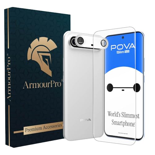 Image of ArmourPro UV Tempered Glass for Tecno Pova Slim 5G with Silver Camera Ring Guard Combo, Crystal Clear Screen Protector, Case Friendly, Anti-Scratch, Bubble-Free Installation Kit