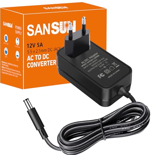 12V 5A Netzteil 60W AC DC Adapter (Eingang 110V-220V, Ausgang 12 Volt 5 Amp 60 Watt) DC Konverter LED Treiber Beleuchtung Trafo für 12V 5A Flexible LED Band Strip Light (1PCS)