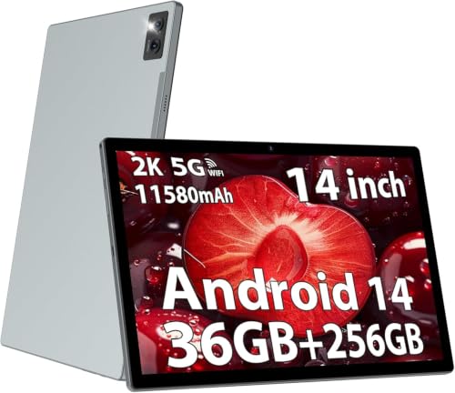 Image of 2026 New 14 inch FHD Android 14 Tablet | 36GB RAM + 256GB ROM (1TB Expand) | 8-Core 2.0GHz | 11580mAh Battery | 8+13MP Cam | 4 Speakers | Dual WiFi | Stylus & Gray Finish - All-in-One Power