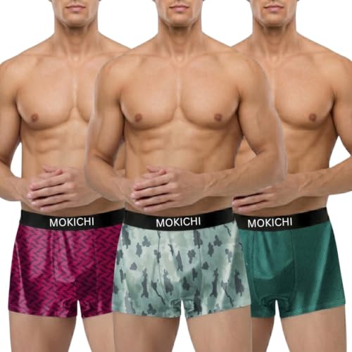 Image of Men's Microfiber Printed Boxer Briefs for Men | Ultra Soft Breathable Stretch Trunks | Moisture Wicking Comfort Fit Innerwear | Elastic Waistband | Assorted Prints | Pack of 3