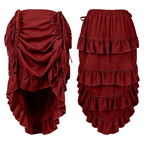 Goth Skirt for Women High Waist Pirate Midi A-Line Skirt Drawstring Adjustable Ruffle Hem Renaissance Fairy Skirts2